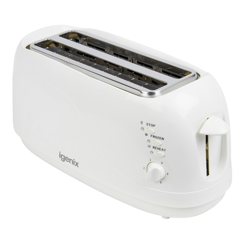 image 1 of Igenix IGT0420W, 4 Slice Long Slot Toaster, Matte White
