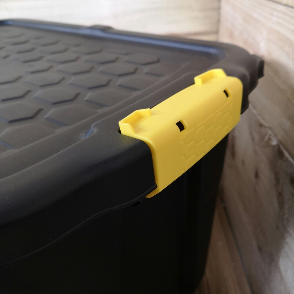 image 1 of 6 x 24L Heavy Duty Storage Boxes, Sturdy, Lockable, Stackable and Nestable Design Storage Chests with Clips in Black