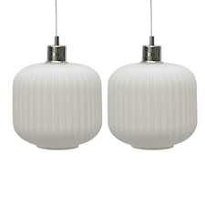 First Choice Lighting Set of 2 Bento White Ribbed Glass Easy Fit Pendant Shades White