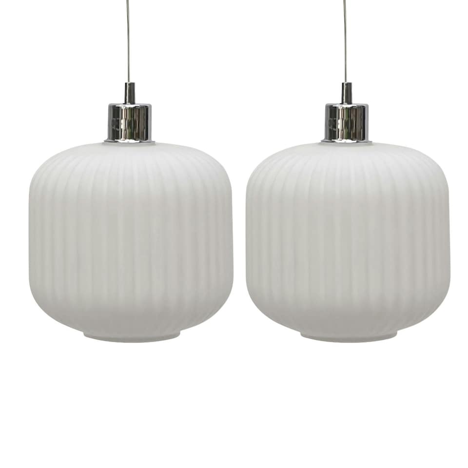 image 1 of First Choice Lighting Set of 2 Bento White Ribbed Glass Easy Fit Pendant Shades White