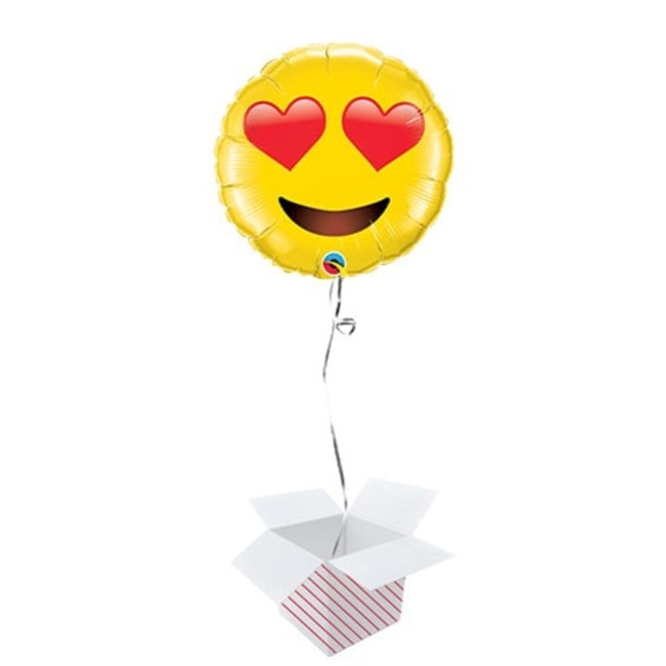 Emoji Heart Eyes Round Helium Foil Giant Qualatex Balloon - Inflated Balloon in a Box