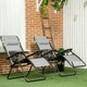 image 2 of Outsunny Foldable Garden Recliner Chair Set of 2 w/ Footstool & Headrest, Grey