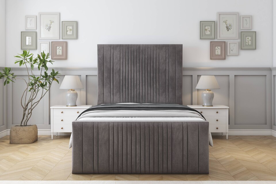 image 1 of Sloomy Kingsley Slate Naples Bed Frame With Mattress With 50" Upholstered Headboard 2'6 Small Single