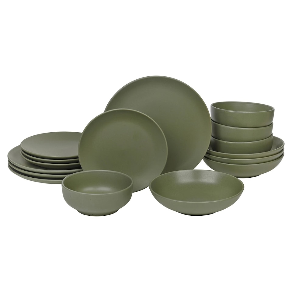 image 1 of Coloured Stone Ceramic Dinnerware Crockery Plates Bowls Dining Set | Green | 32 Pcs Green | 32