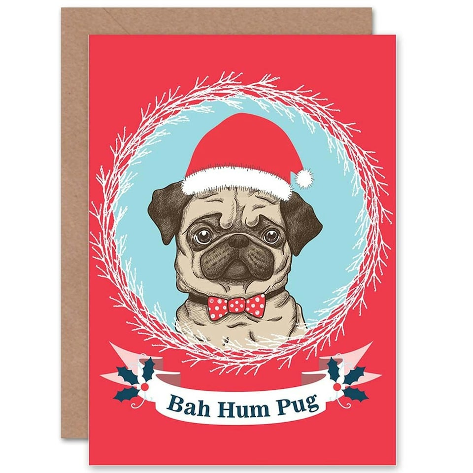 image 1 of Bah Hum Pug Dog Humbug Santa Xmas Christmas Card