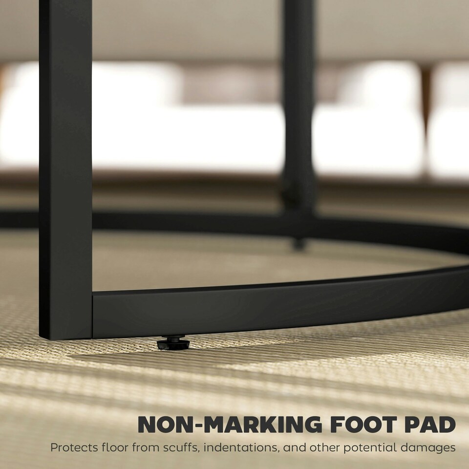 image 1 of HOMCOM 2 Pcs Stacking Coffee Table Set Steel Frame Marble-Effect Top Foot Pads | Grey | 78.5x78.5x46.5