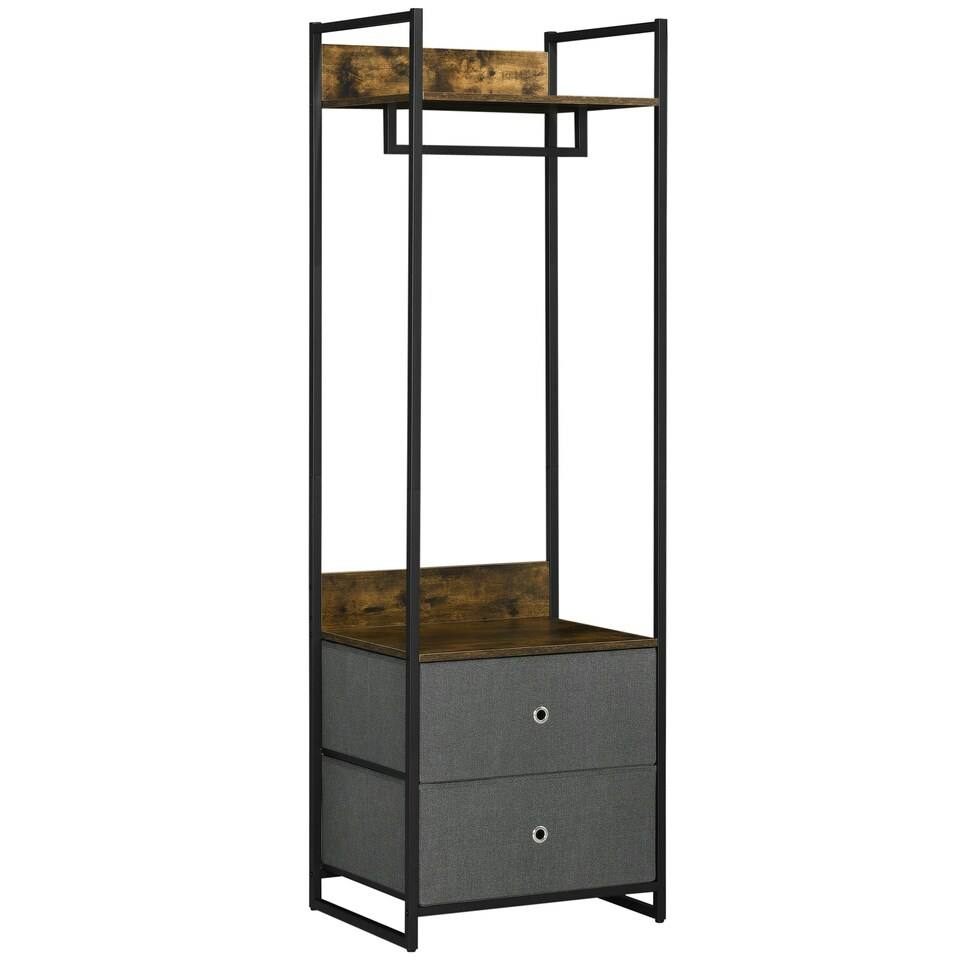 image 1 of HOMCOM Clothes Rail, Metal Coat Stand, Garment Rack with 2 Fabric Storage Drawer