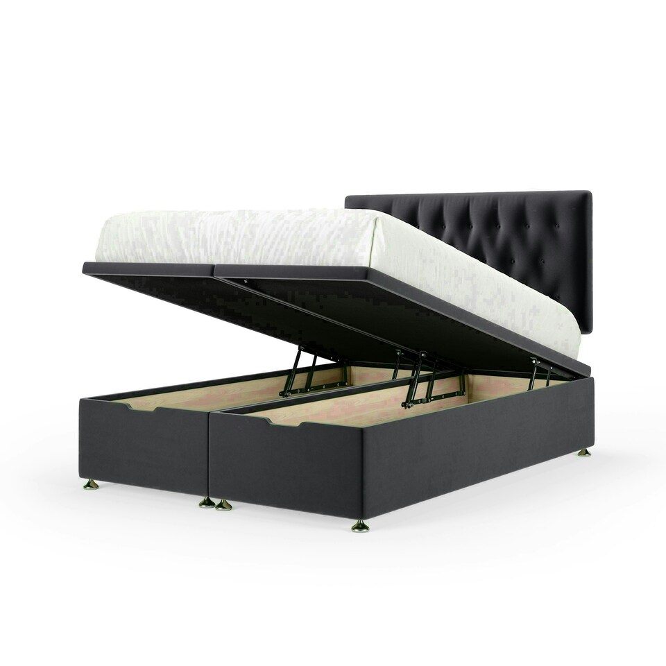 Graphite Plush Velvet Ottoman Base and Lona Headboard Single N/A
