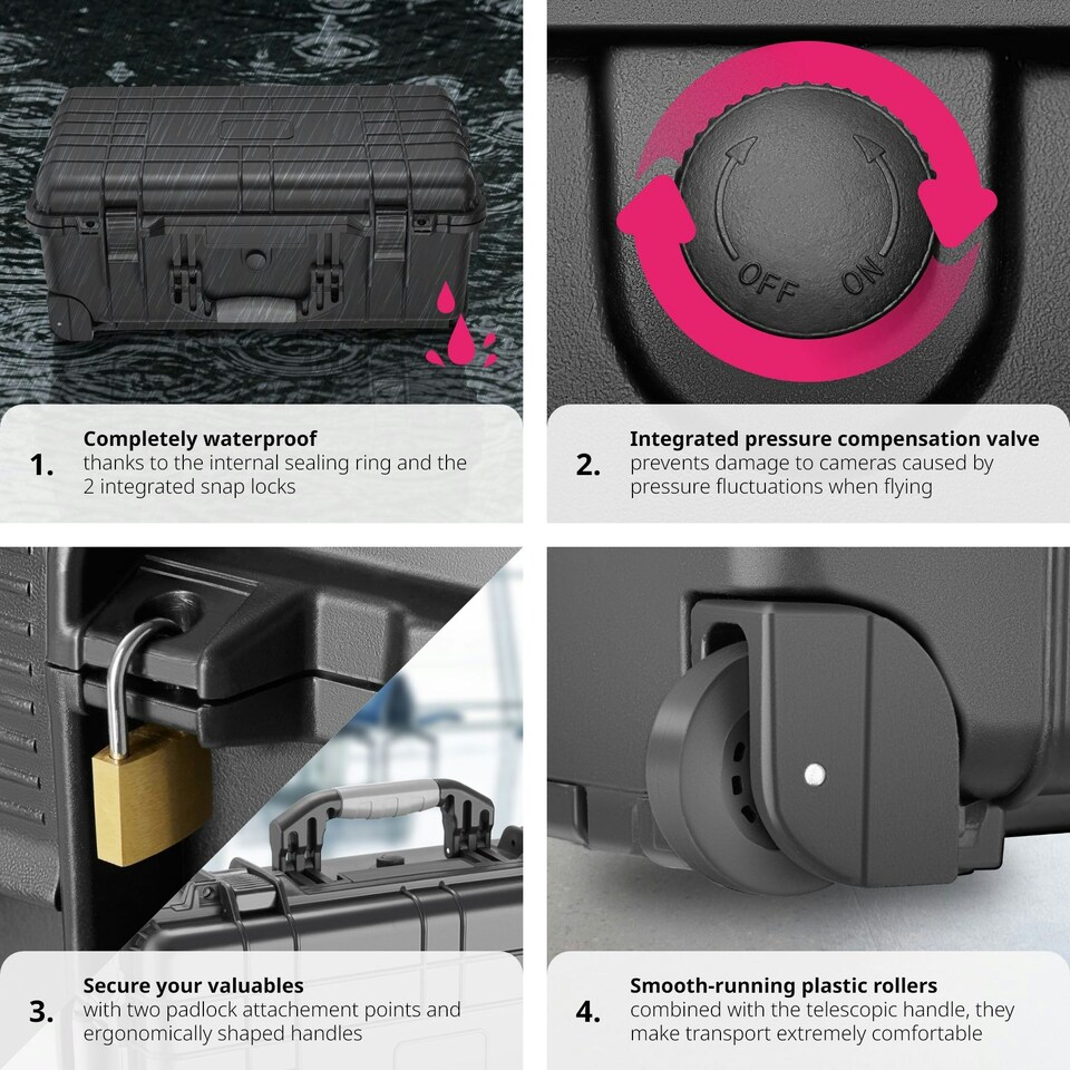 image 1 of Camera Case - hard shell, foam inserts, waterproof, telescopic handle | Black | M | 1