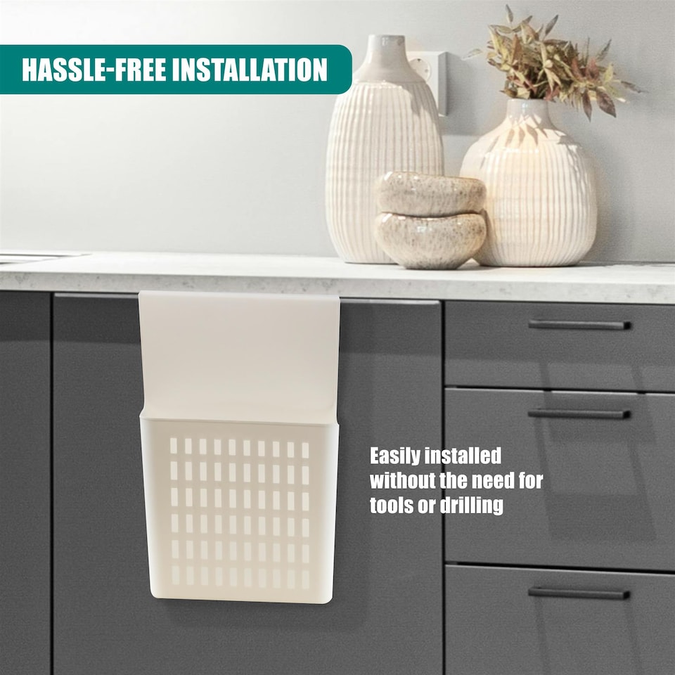 image 1 of GEEZY Over Door Hanging Storage Organizer Basket for Kitchen Bathroom Pantry Cupboard