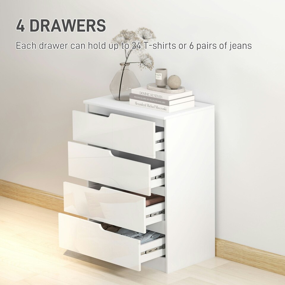 image 1 of HOMCOM 4 Drawer Chest of Drawers for Bedroom, 60 x 40 x 85cm, White