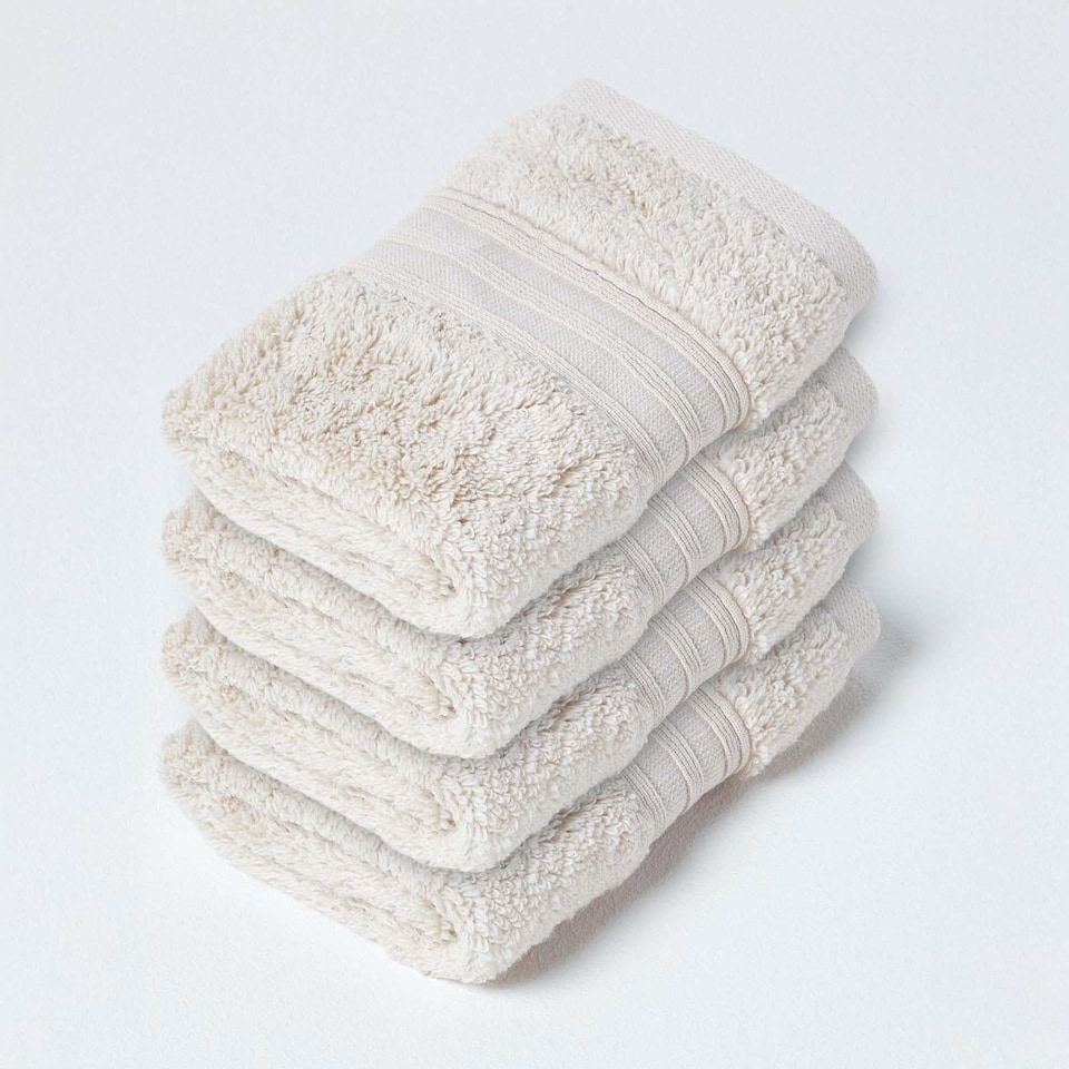 image 1 of Homescapes Zero Twist Supima Cotton Face Cloth - Set of 4, Beige