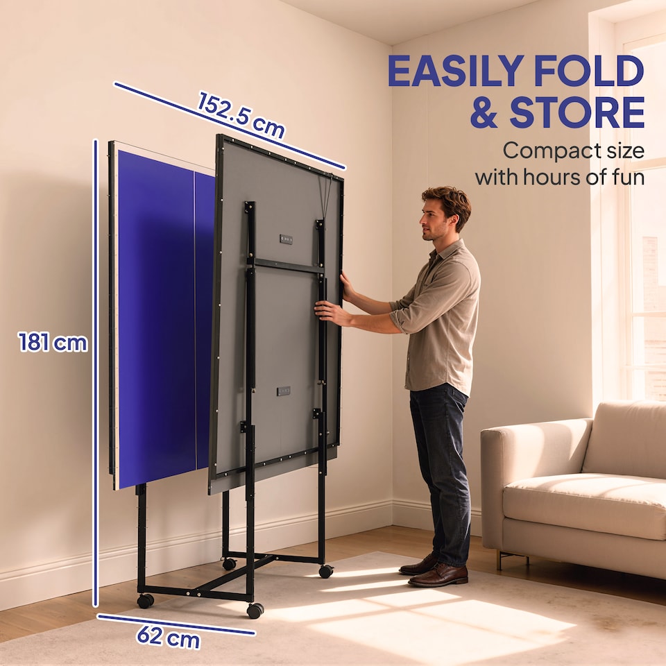 image 1 of SPORTNOW 9FT Holding Tennis Table with Four Wheels, for Indoors, Blue