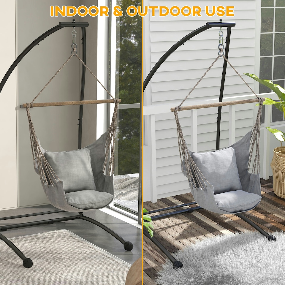 image 1 of Outsunny Hammock Chair Stand Metal Frame C Shape Hammock Stand Only Black