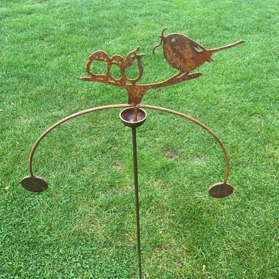 image 1 of Birds Feeding Wind Rocker Double Bare Metal/Ready to Rust - Steel - W54 x H148.5 cm
