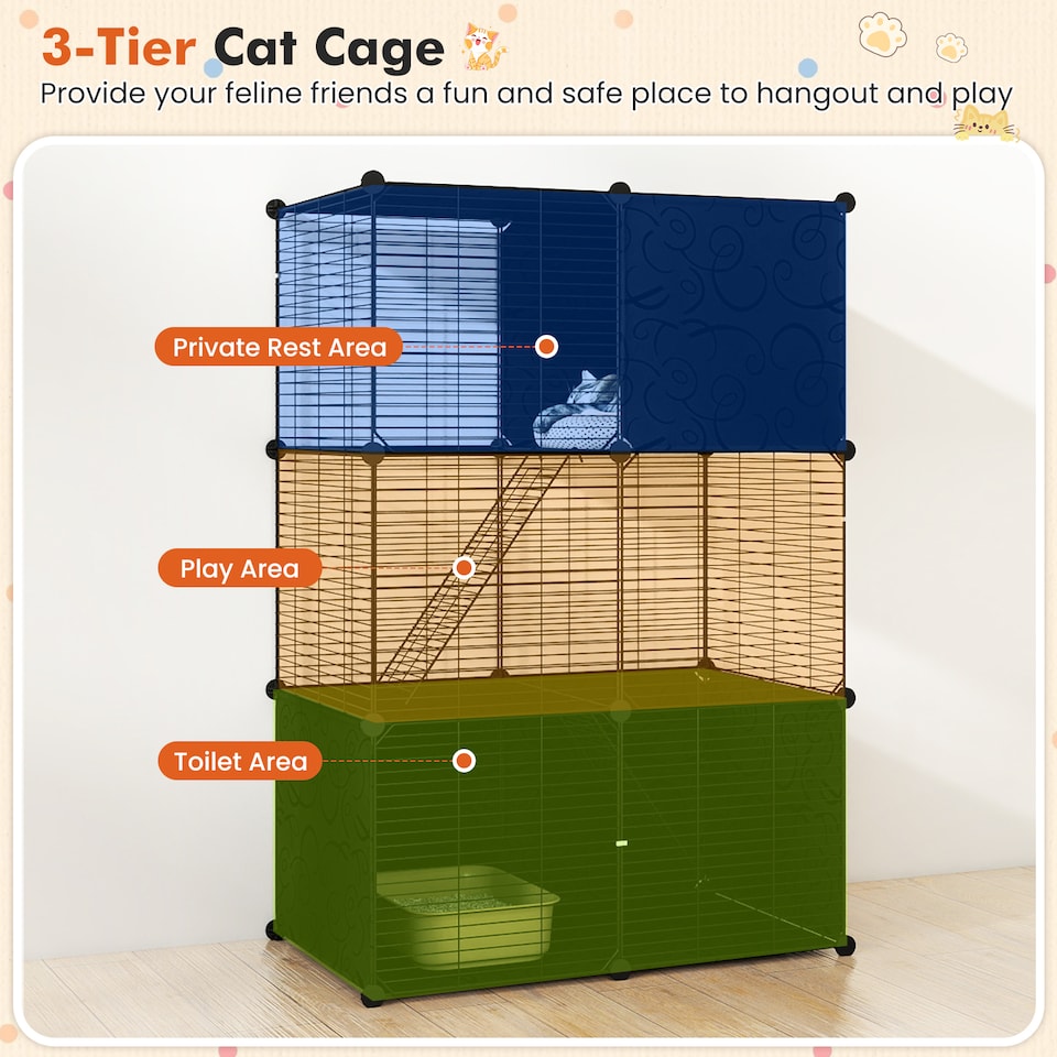 image 1 of COSTWAY Large Cat Cage 3-Tier Indoor Metal Wire Kitten Enclosure-Black