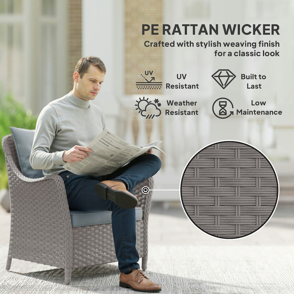 image 1 of Outsunny 2 Pieces Rattan Garden Chairs, Cushioned Rattan Chairs Grey | Light Grey