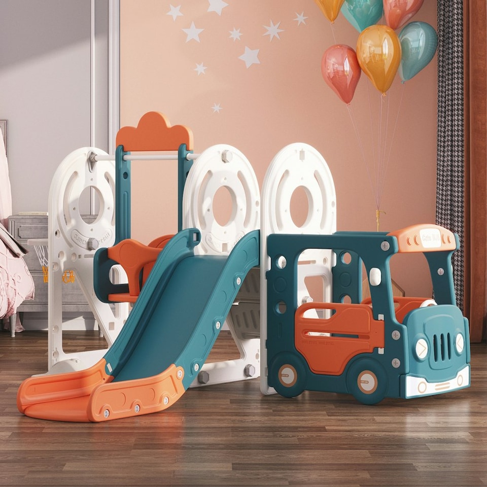 image 1 of Living and Home 3-in-1 Kids Toddler Swing, Slide, and Climber Playset - Orange