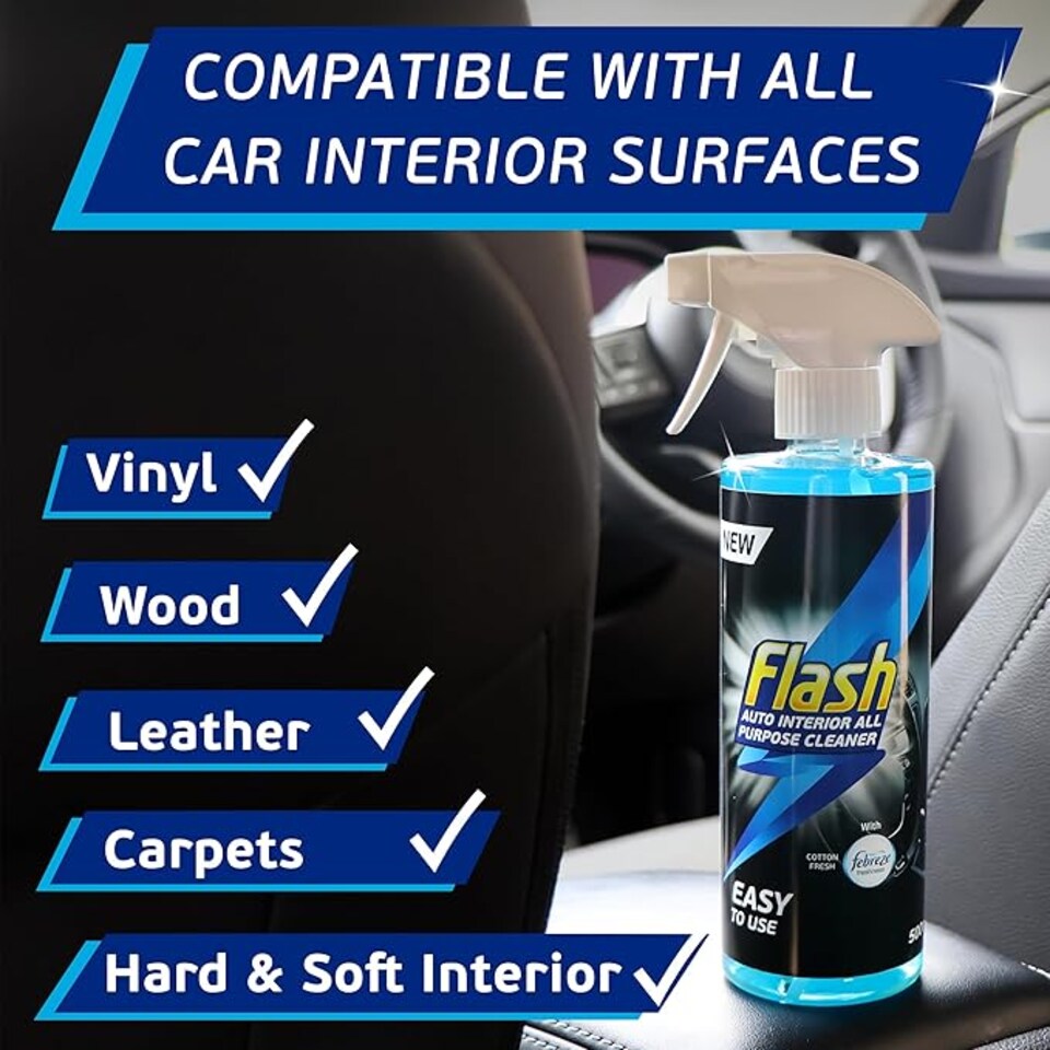 image 1 of Flash Car Care All-Purpose Interior Cleaner - Febreze Cotton Fresh Scent 3 x 500ml