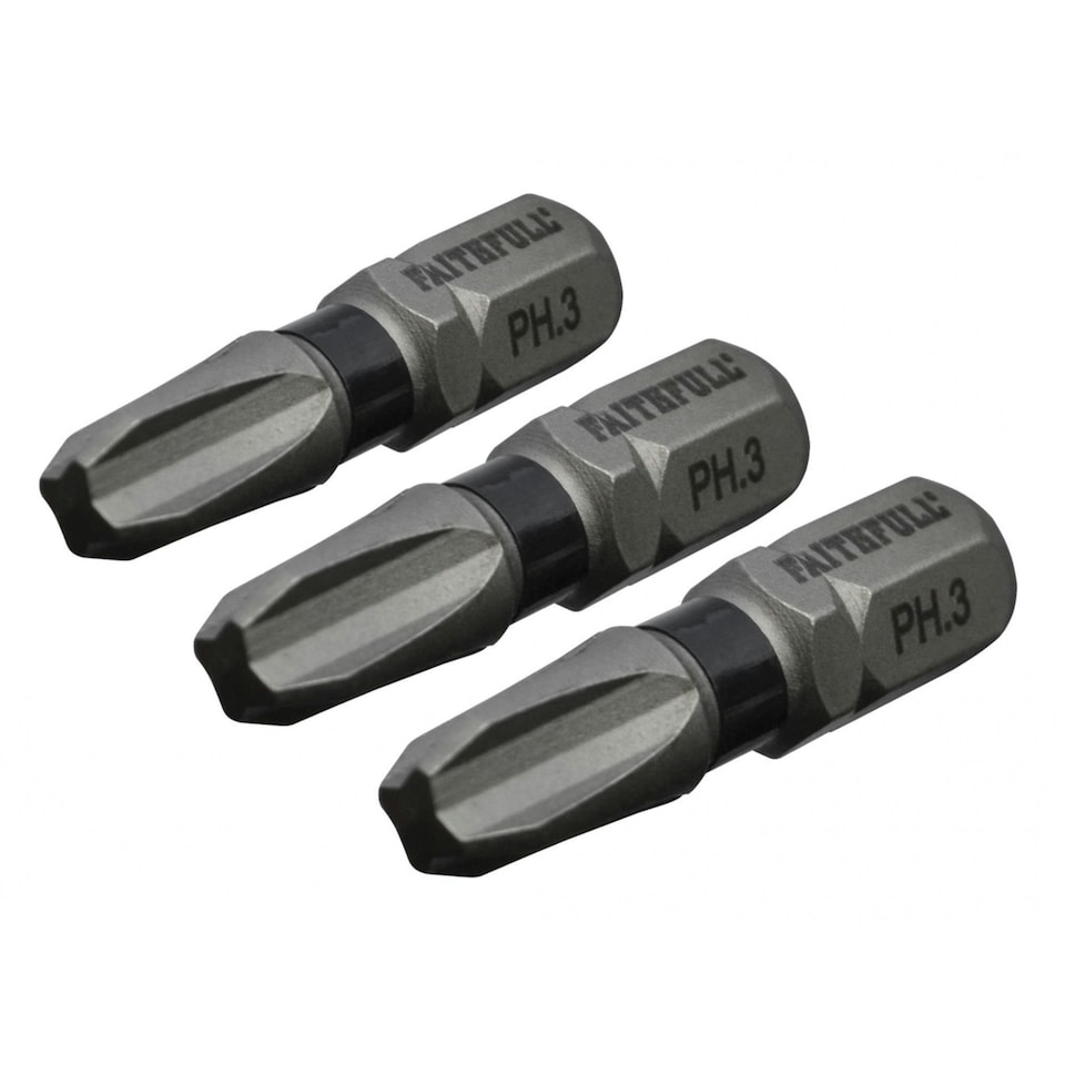 Faithfull Impact Screwdriver Bits, Phillips - Multi Colour - PH3 x 25mm