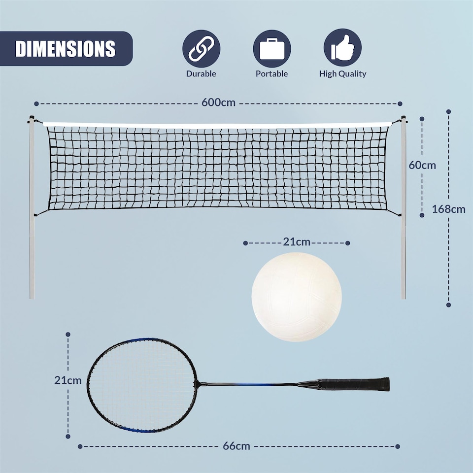 image 1 of The Magic Toy Shop 2-in-1 Badminton Volleyball Set Portable Outdoor Sports for 4 Players