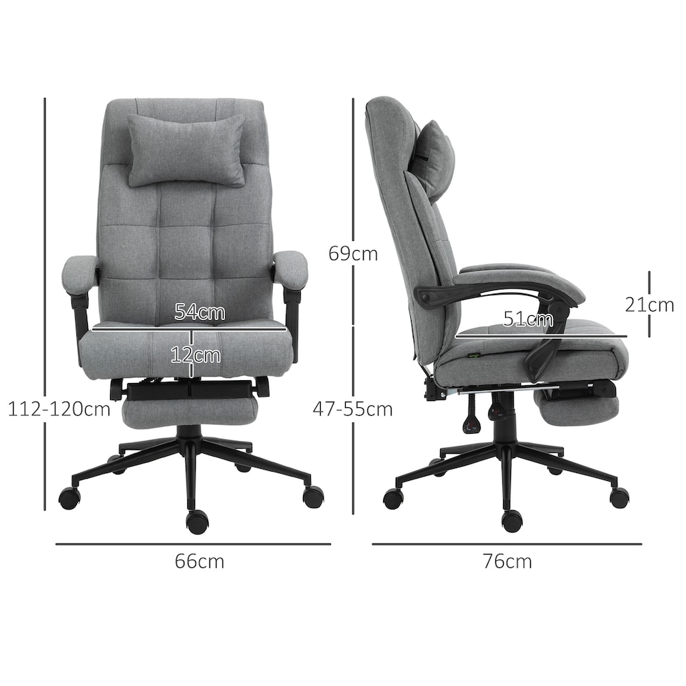 image 1 of Vinsetto Office Chair, Computer Chair with Adjustable Height, Head Pillow, Footrest for Home, Light Grey