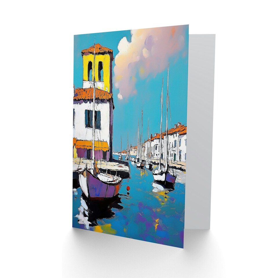 image 1 of Portofino Italy Harbour Sailboats Marina Painting Birthday Greeting Card