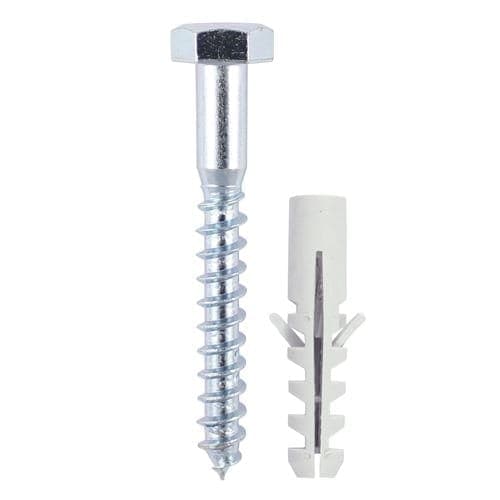 Timco - Coach Screw & Nylon Plugs - Zinc (Size 6.0 x 60 - 2 Pieces)
