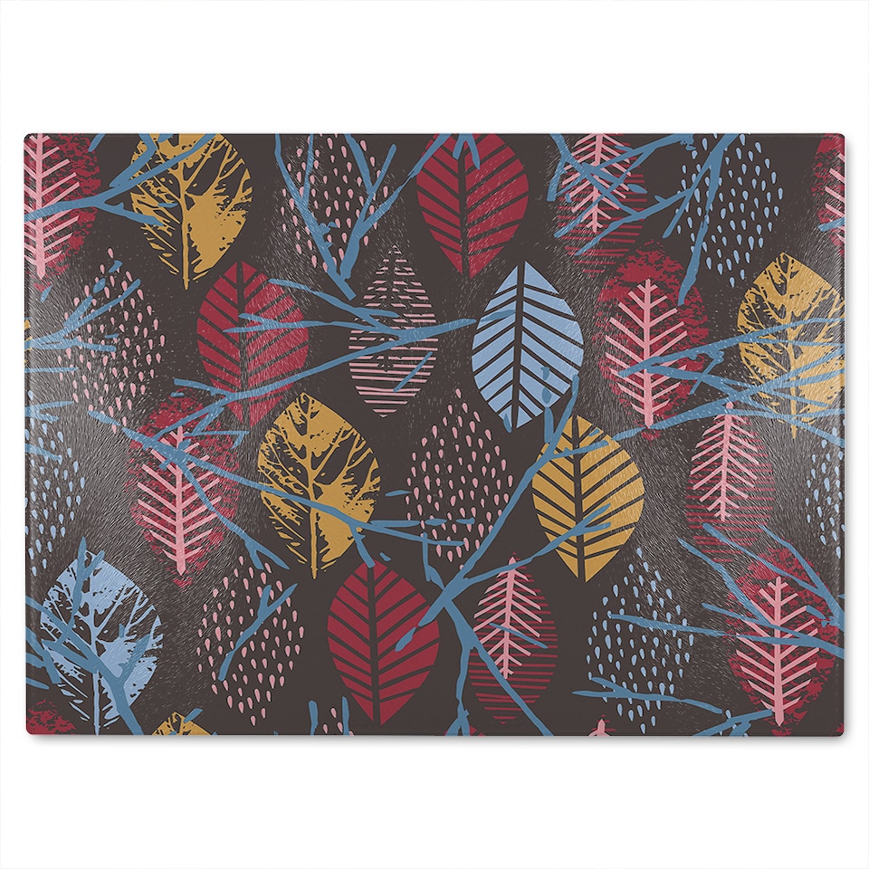 image 1 of Prints Of Autumn Leaves Glass Chopping Board | Multi