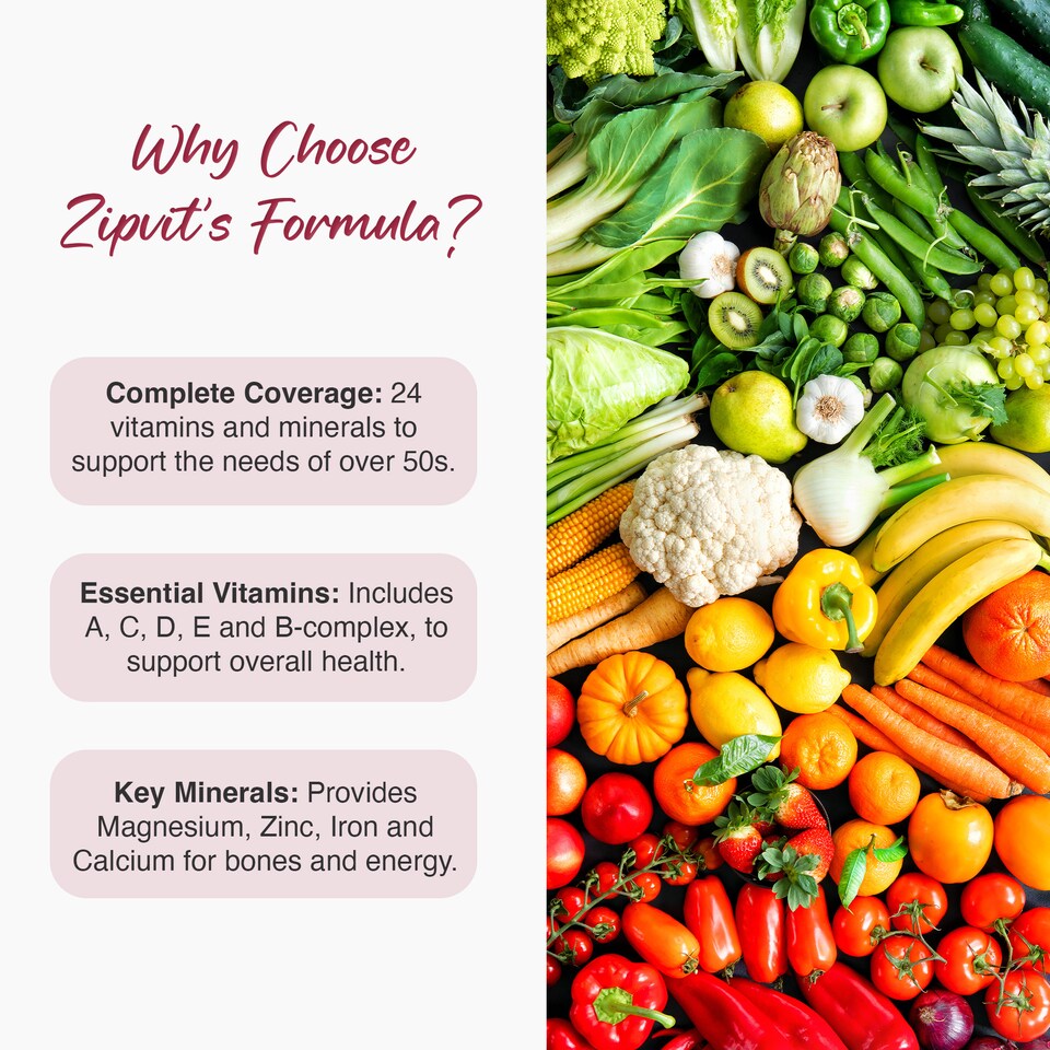 image 1 of Zipvit Over 50s Multivitamin, Immune, Bone & Energy Support, 90 Vegan Tablets, 3-Month Supply