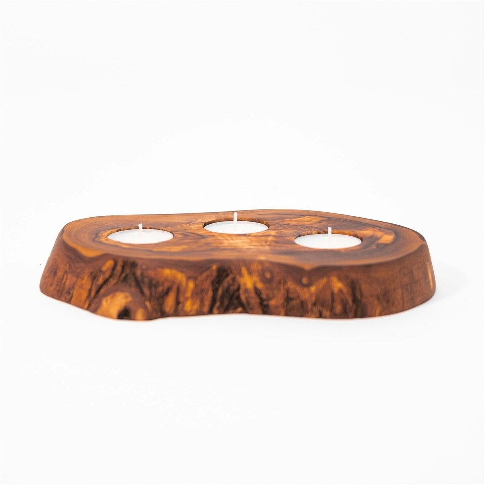 image 1 of Verano Spanish Ceramics Olive Wood Rustic Tea Light Holder - 20cm Brown