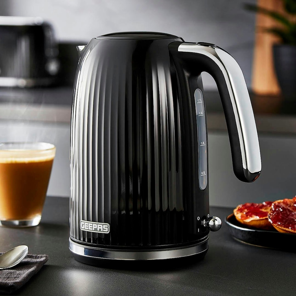 image 1 of GEEPAS 1.7L Electric Kettle 3000W 360° Rotational Base Cordless Jug Kettle|Black|Fluted