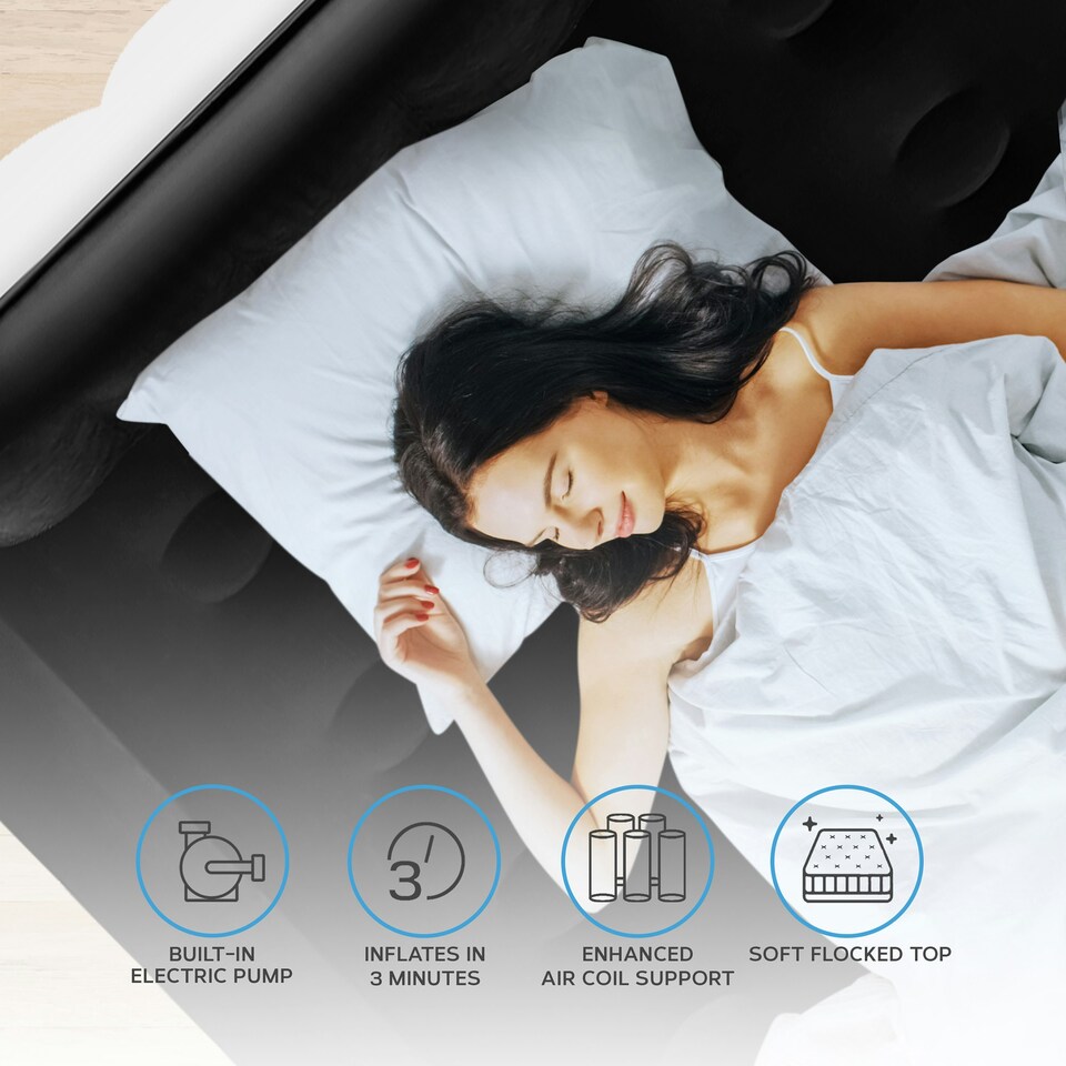 image 1 of Get Fit Air Bed With Built In Electric Pump - King Airbed Blow Up Bed With Headboard, 2 Free Inflatable Pillows - Elevated Inflatable Air Mattress - White/Black