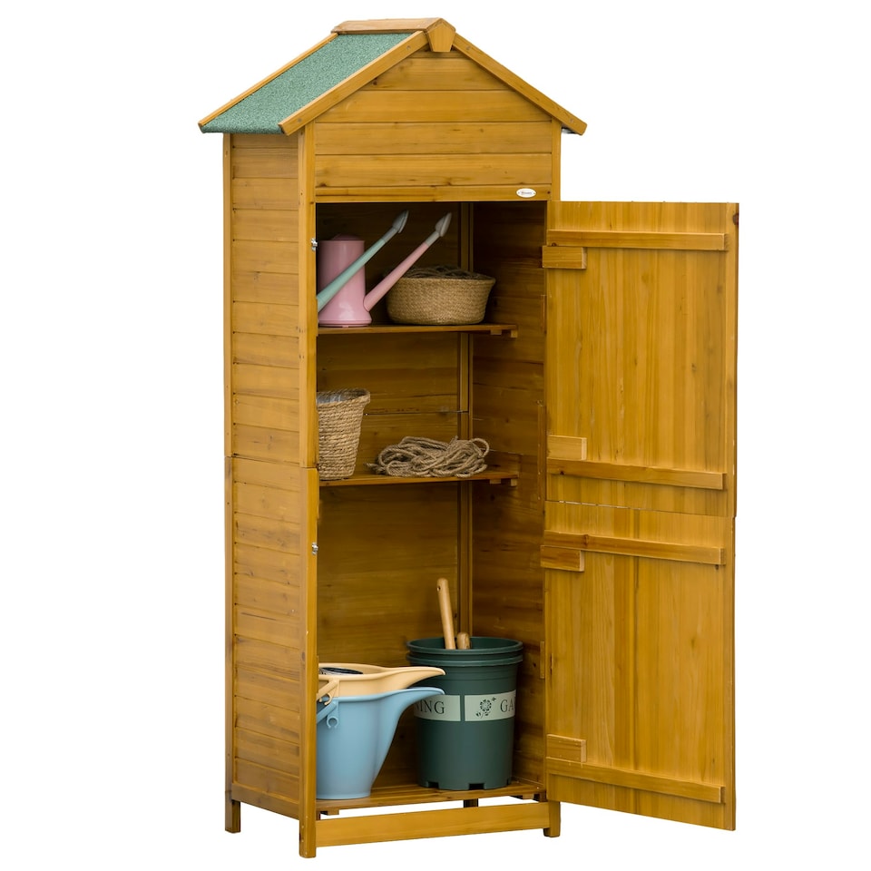 image 1 of Outsunny Wood Garden Storage Shed Tool Cabinet, 191.5x79x49cm, Natural