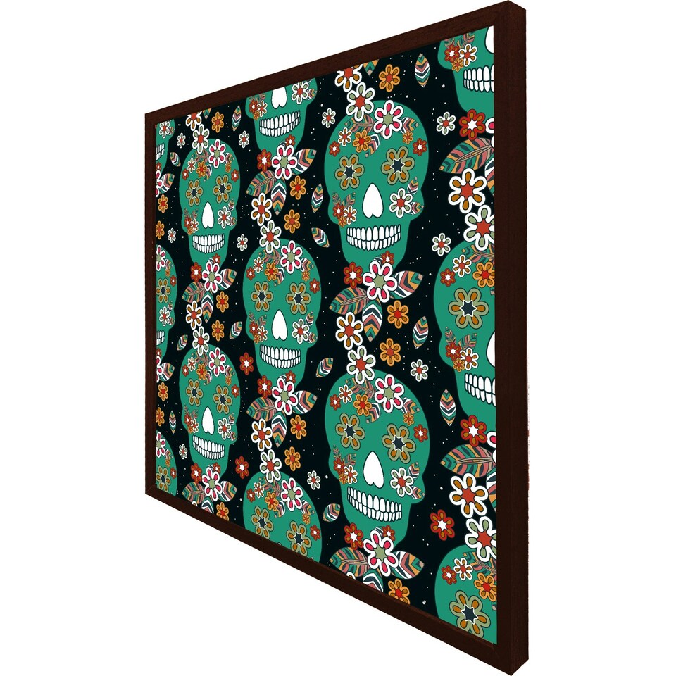 image 1 of Embroidery colourful simplified ethnic flowers and skull pattern (Picutre Frame) Brown | Oak | L