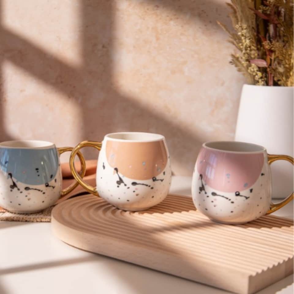 image 1 of Elegant Polka Dot Mug with Gold Handle 400ml | Brown | 1 - Brown | 1