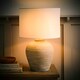 image 1 of ValueLights Reid Linen Drum Lamp Shade Stone Grey Ribbed Ceramic Large Table Lamp Grey