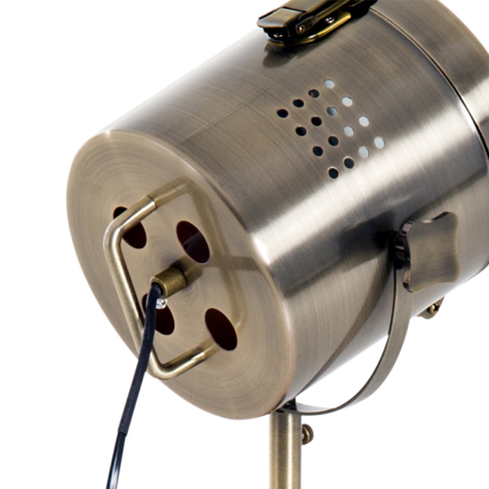 image 1 of HOMCOM Vintage Tripod Table Desk Lamp Bedside Light Spotlight Brass Antique Searchlight Wooden Base