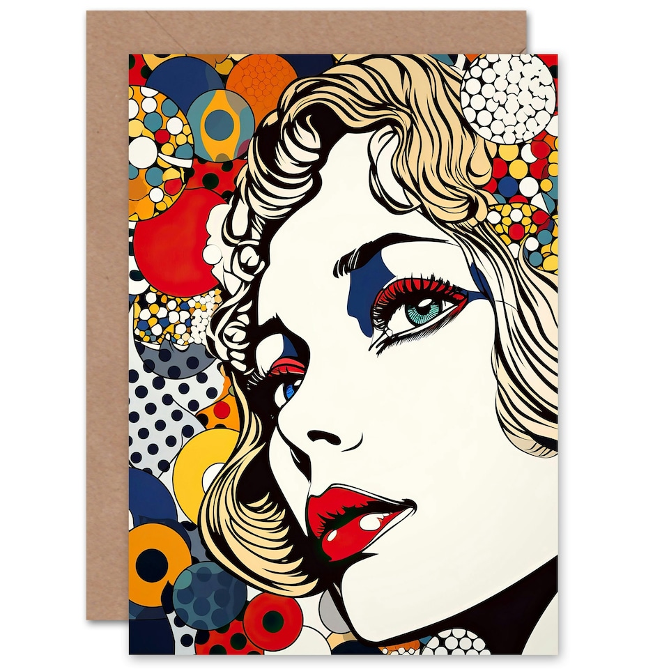 image 1 of Pop Portrait Colourful Woman Face Wife Birthday Card