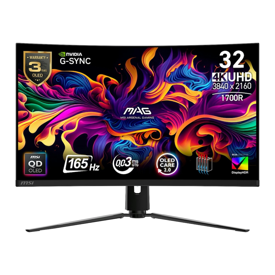 MSI MAG 321CUP QD-OLED 32" Curved QD-OLED UHD 4K 165Hz 0.03ms Height Adjustable Gaming Monitor