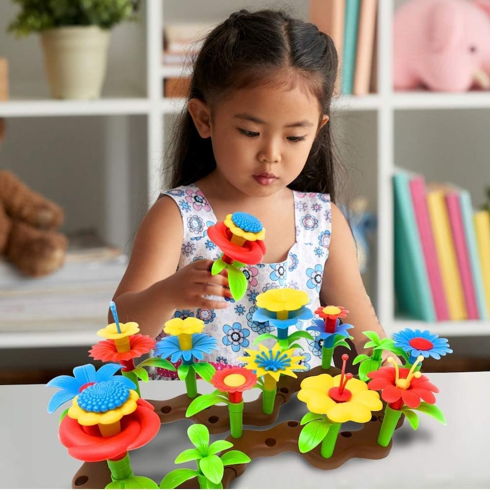 image 1 of Desire Deluxe Girls Toys for 3 Year Old Girl Flower Garden Toy Building Blocks Set for Baby, Children - Indoor & Outdoor Floral Arrangement for Kids 104pc