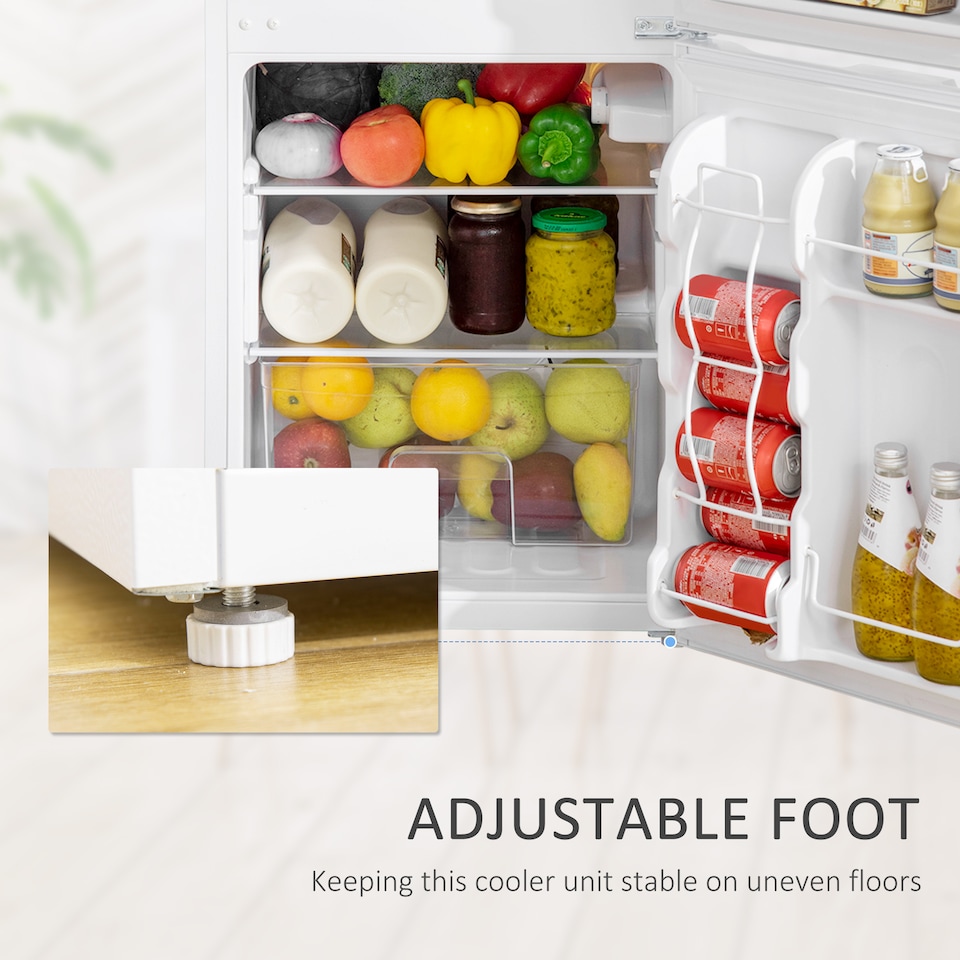 image 1 of HOMCOM 88L Under Counter Fridge Freezer with 5-Setting Thermostat, Small Fridge with Light, 2 Reversible Doors, Removable Shelves and Ice Box, 3 Star Freezer Rating, E Rated, White | White