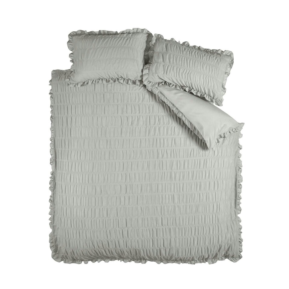 image 1 of Catherine Lansfield Seersucker Frill Silver Duvet Cover Set Grey | Double