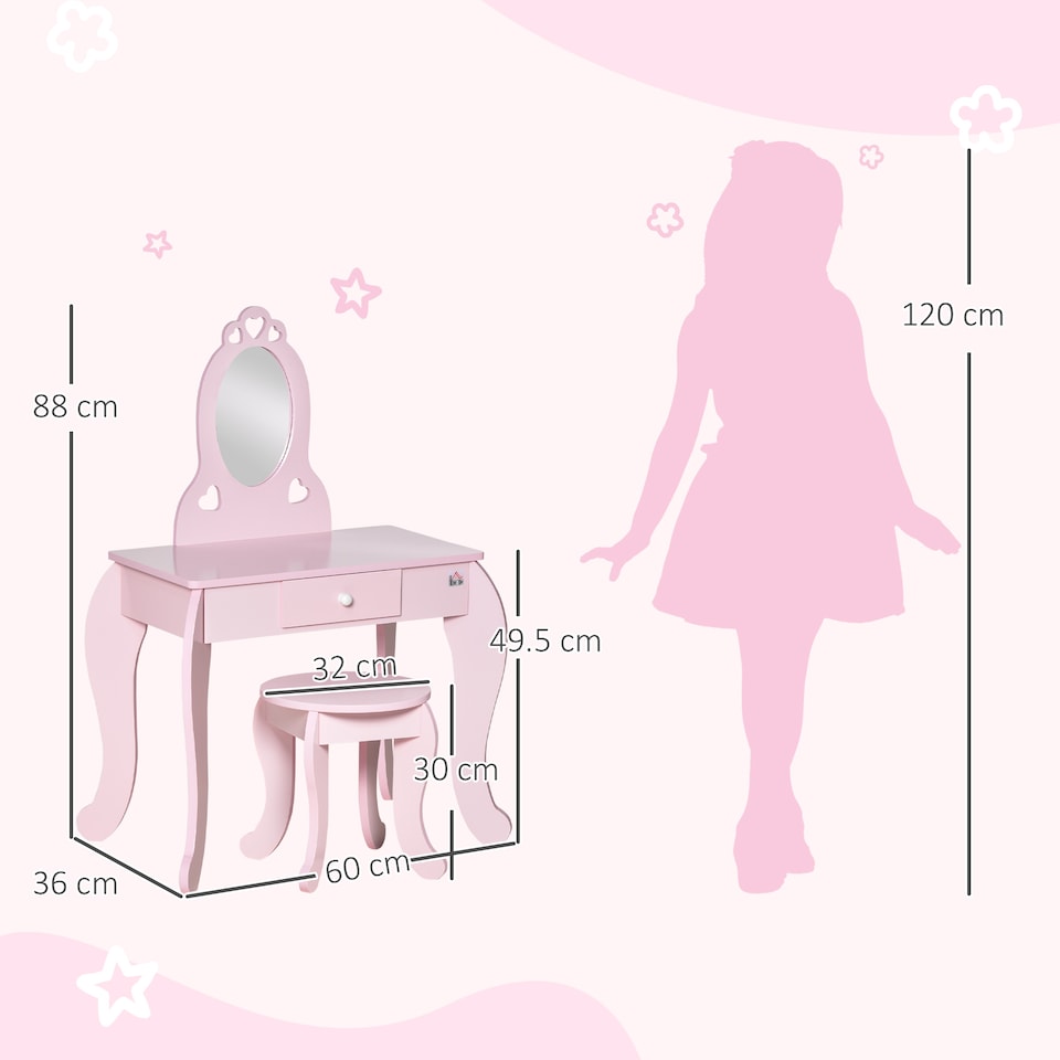 image 1 of HOMCOM Kids Vanity Table & Stool Girls Dressing Set Make Up Desk with Mirror