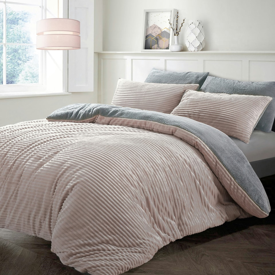 image 1 of Velosso Plush Corduroy Teddy Fluffy and Warm Fleece Duvet Cover Set Blue | Navy | Super King