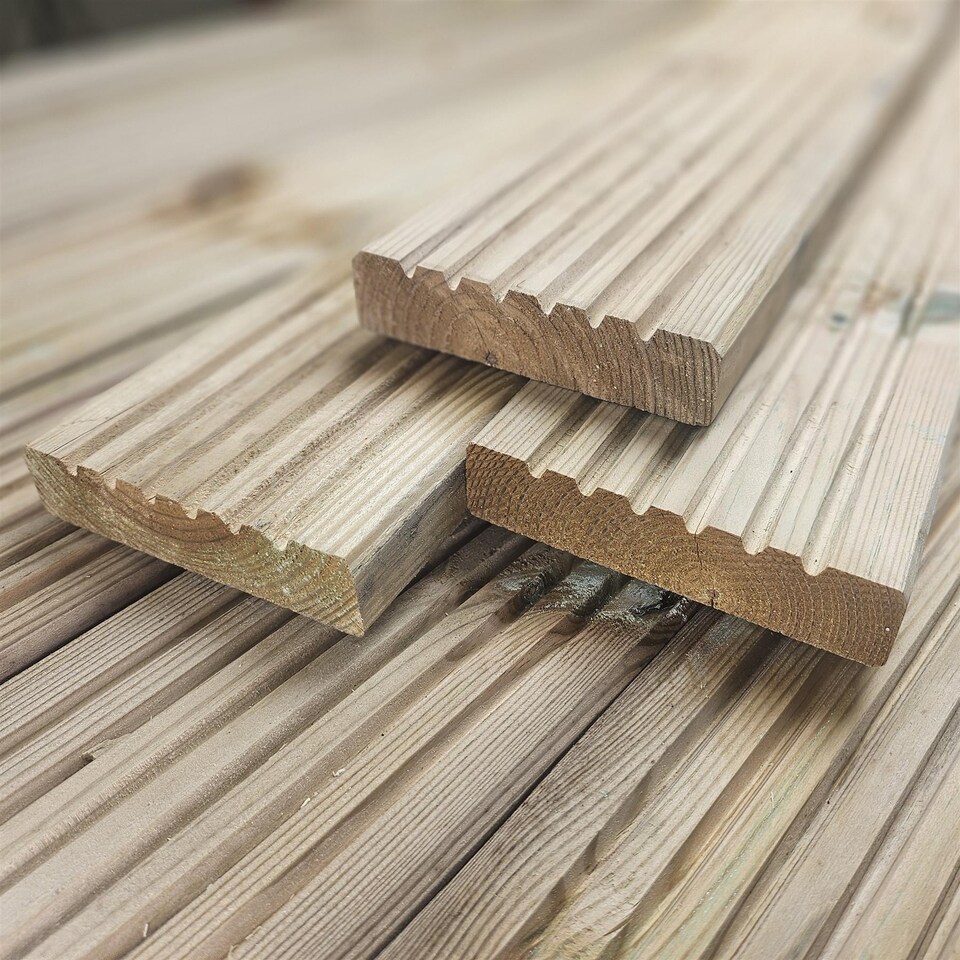 image 1 of Snowdon Timber Treated Decking Board 20 Pack (L) 2.4m (W) 120mm (T) 28mm | Brown | Natural