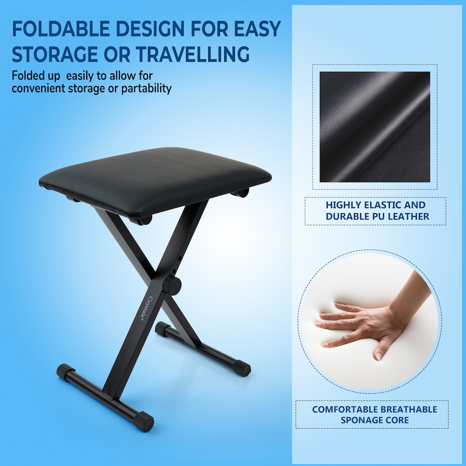 image 1 of PIANO STOOL KEYBOARD BENCH BLACK PADDED SEAT CUSHION CHAIR ADJUSTABLE HEIGHT
