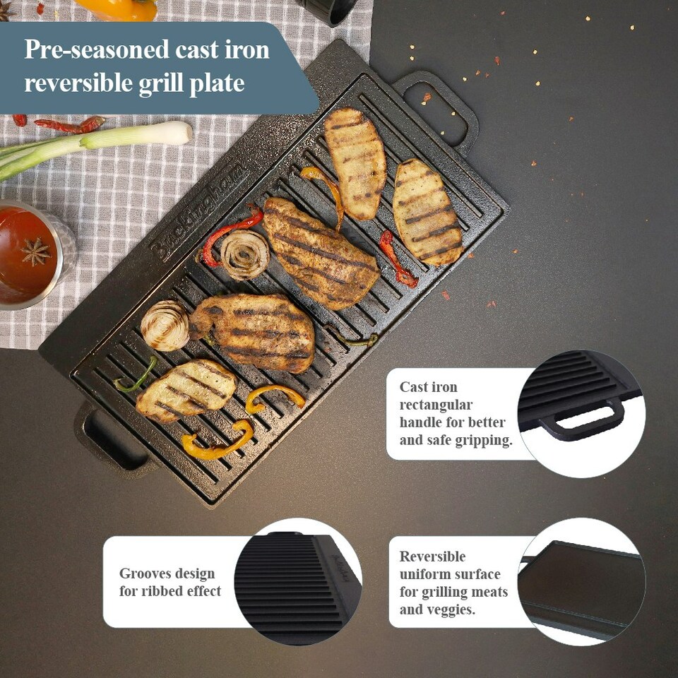 image 1 of Buckingham Pre-Seasoned Cast Iron Reversible Grill Plate  51 cm x 23 cm