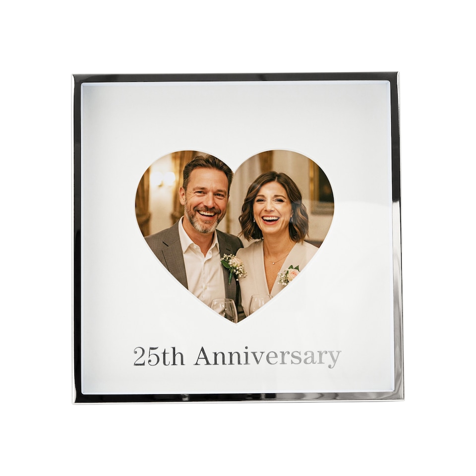 image 1 of 25th Anniversary 4x4 Nickel Heart Frame with Silver Foil | Silver | One Size