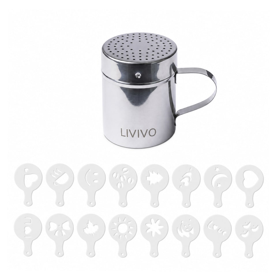 image 1 of LIVIVO Latte Art Stencil Kit with Cocoa and Sugar Duster